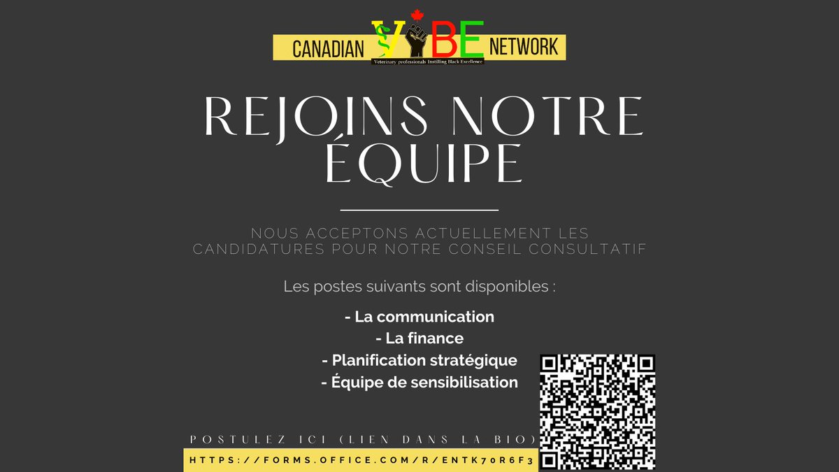 Vous aimez ce que vous voyez du réseau canadien VIBE et souhaitez vous impliquer ? GRANDE NOUVELLE ... c'est maintenant votre chance de faire un changement❗ #medvet
Postulez ici -> forms.office.com/r/entk70r6f3