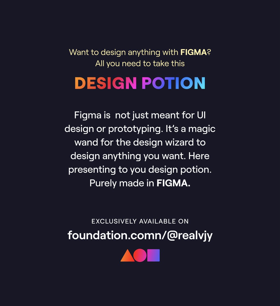 realvjy's tweet photo. Figma is not just meant for UI design or prototyping. It's a magic wand for the design wizard to design anything you want. Design Potion - purely made in @figmadesign. Available to collect as #NFT from @withFND. https://t.co/aBL6FWzgQP