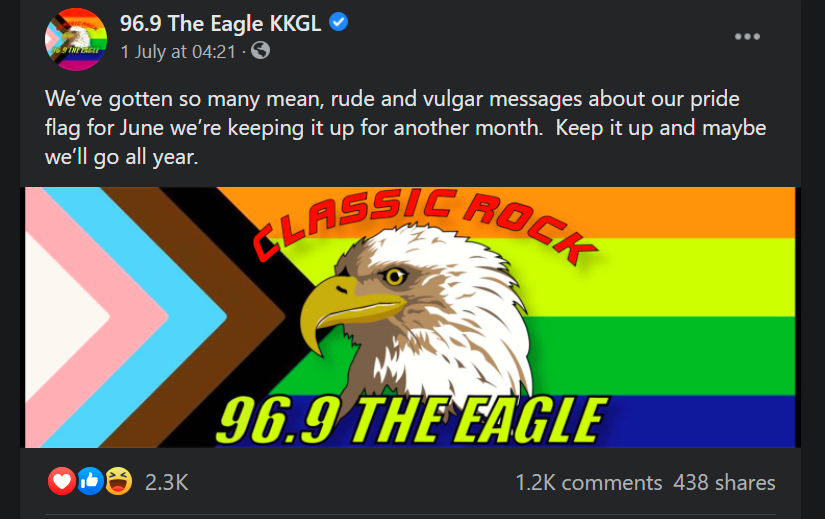 MockWooloo's tweet photo. Just came across this Idaho classic rock station's post-pride message and I like their attitude. Now THIS is rock'n'roll. https://t.co/9ikhMdDhtu