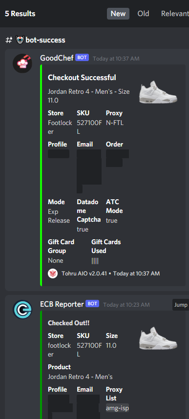 6 total checkouts! 1 unlogged

Group: @tgc_fnf <a href="/lethalchefs/">Lethal Chefs🍳</a> <a href="/HaroNotify/">HARO Notify</a> 
Bot: <a href="/TohruAIO_/">Tohru AIO</a> <a href="/EasyCopBots/">EasyCop</a> 
Proxies: <a href="/NotifyProxies/">burner</a> <a href="/ScarletProxies/">Scarlet Proxies</a> <a href="/AMGProxies/">AMG Proxies & Servers</a>
