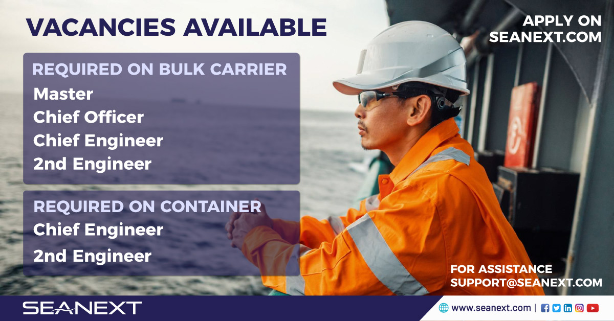weareSeanext's tweet photo. New vacancies available, register &amp; apply on https://t.co/C3omGFrGnK
For assistance write to support@seanext.com

#Seanext #Seafarer #Seaman #maritime #maritimeindustry #marinejobs  #JobsAtSea #BulkCarrier #Container #ContainerShip #maritimejobs #seajobs #jobsearch https://t.co/ztMhEt3tmZ