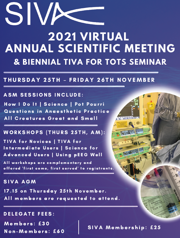 SIVAnaesthesia's tweet photo. Virtual Annual Scientific Meeting + Complementary Workshops + Society AGM

Thursday &amp; Friday 25-26th November 2021 on a computer, tablet or phone screen near you!

https://t.co/uJhc8C8ox9 https://t.co/KHkbBU6HId