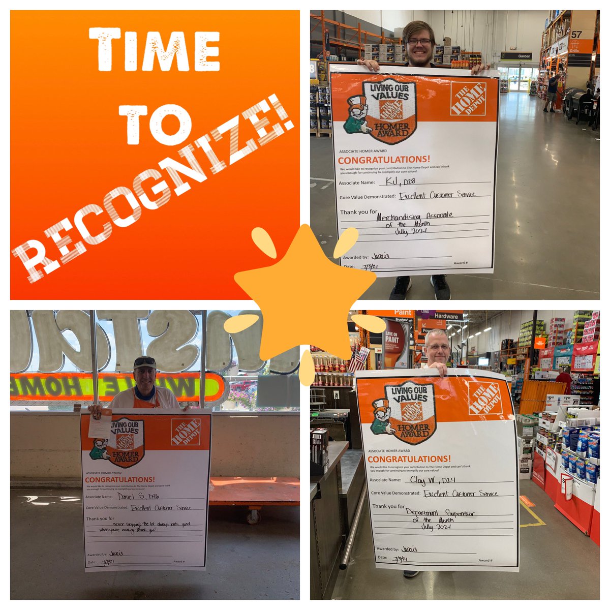 ⭐️Had so much fun recognizing these guys today! All were voted as Associates of the Month for July!! We are so proud of you and these awards are well-deserved ⭐️ #2205WestPride #Homerawards <a href="/RauschRose/">Rose Hanrahan</a> <a href="/DanielMooreTHD/">Daniel Moore</a> <a href="/JohnnyTBush/">john</a> <a href="/Cody_D259MAPM/">D259 MAPM Cody</a>