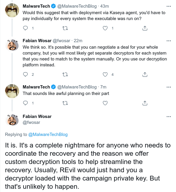 malwrhunterteam's tweet photo. Kaseya said: "sophisticated cyberattack".
Press said things like: "unusually sophisticated ransomware attack".
Reality: https://t.co/t6I1WYS09H