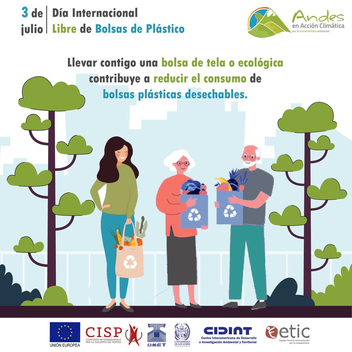 AClimatica's tweet image. La participación de todos en la reducción del uso de bolsas plásticas es vital para preservar la biodiversidad y evitar el deterioro de los ecosistemas. Desde Andes en Acción Climática te invitamos a sustituir las bolsas plásticas por bolsas de tela o fibras reutilizables.