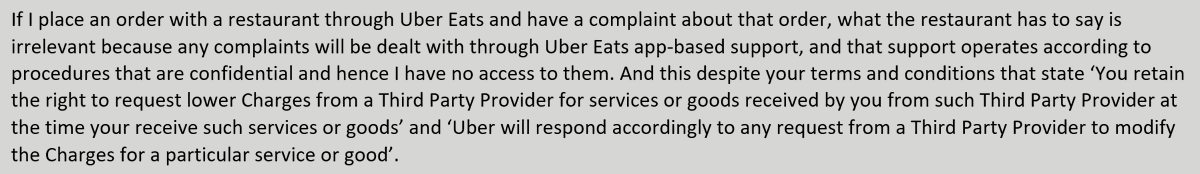 drdougingram's tweet photo. @Uber_Support Based on 30+ emails (which, of course, I can draw on to demonstrate every part of this), I asked Uber to refute anything in the statement below. They did not do so. Anyone expecting fair treatment from Uber Support should beware. #UberEats #UberEatsComplaints https://t.co/3kvnw2QNfO