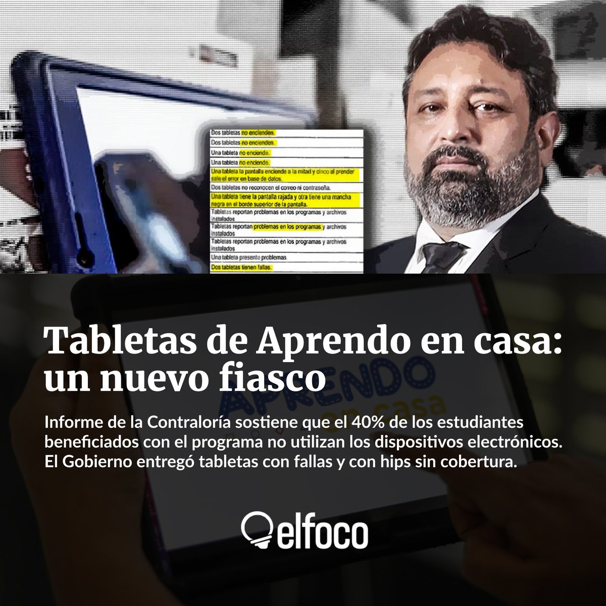elfoco_pe's tweet photo. #INFORMES | Contraloría advirtió que casi un 40% de los estudiantes que recibieron las tabletas de "Aprendo en casa" no las utilizan. La razón: El @MineduPeru entregó dispositivos con chips sin cobertura y fallados a los alumnos de las zonas más alejadas del país.
✍️🏾: @azambranox https://t.co/aWtkvuQ7Ic