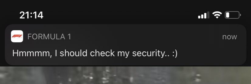 JustinLamberts's tweet photo. @F1 good push notification, maybe check your security indeed #formule1 #MaxVerstappen #hack #cybersecurity https://t.co/7iOiIVY8hW