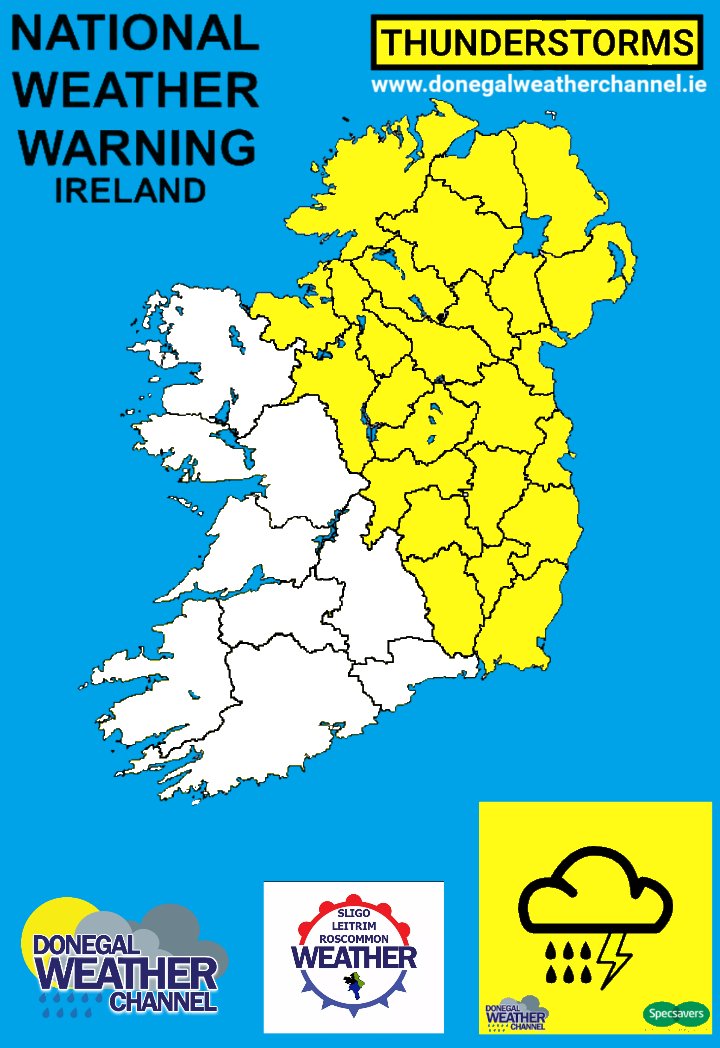 DonegalWeatherC's tweet image. ⚠️ SUNDAY WARNING ⚠️
⚡Status Yellow thunderstorm for Sligo, Leitrim, Roscommon, Ulster, Leinster⚡

donegalweatherchannel.ie/weather-warnin…