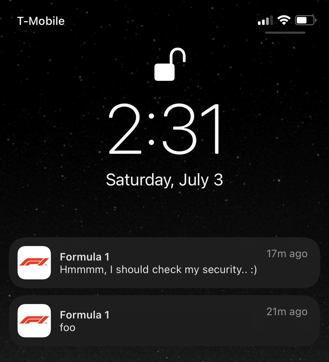 tadaspetra's tweet image. Lol someone hacked the F1 app