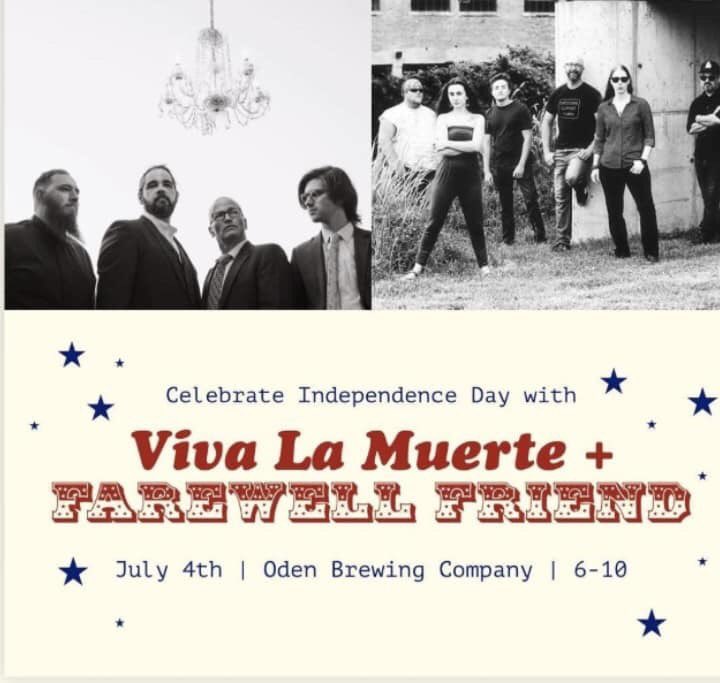 VivaLaMuerteNC's tweet photo. Hey America,
Let's put America first tomorrow and celebrate America. Show kicks off at six with Farewell Friend and then, around eight, VLM will take the stage, flamethrowers in hand. Come on out!
#OdenBrewing #FarewellFriend #VivaLaMuerte #livemusic #greensboro https://t.co/qMRWrOSm2h