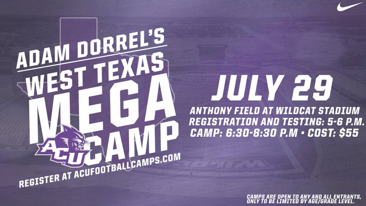 ACUFootball's tweet photo. We have a surprise for you! We added another Mega Camp! Come out and show your talent and be part of the best camp in West Texas!! Register 👉https://t.co/LdbfjGHyUs
#GoWildcats | #CatCrew22 https://t.co/J5z9upxggi