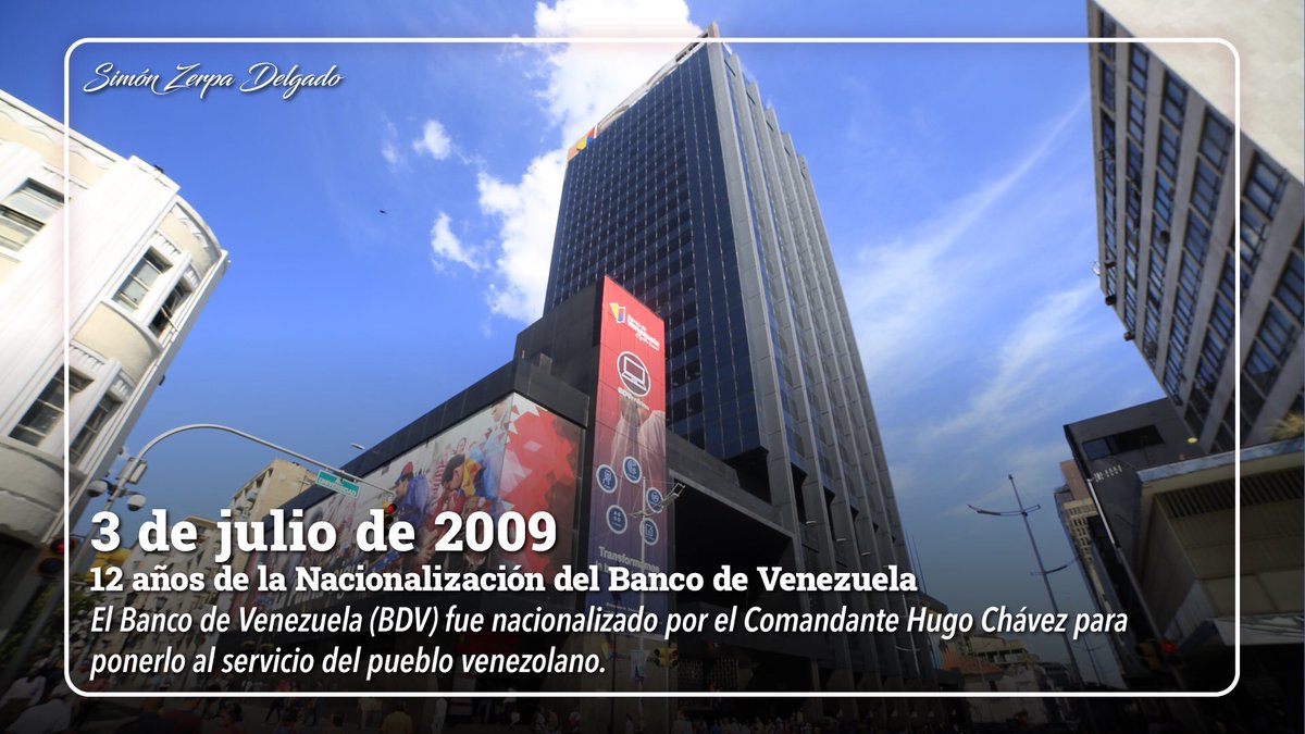 Hace 12 años el Comandante Chávez nacionalizó el <a href="/BcodeVenezuela/">Banco de Venezuela</a>, con la visión de convertirlo en una institución al servicio del pueblo. Hoy felicitamos a aquellos hombres y mujeres que a diario trabajan sin descanso para lograr el objetivo de servir a la Nación 
¡Felicidades!