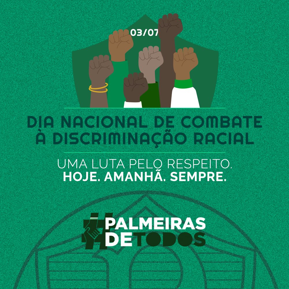 Não existe racismo reverso! O racismo no Brasil não teve reparação histórica e os efeitos são sentidos até hoje pela população negra. Fonte: Observatório de Discriminação Racial no Futebol #PalmeirasDeTodos