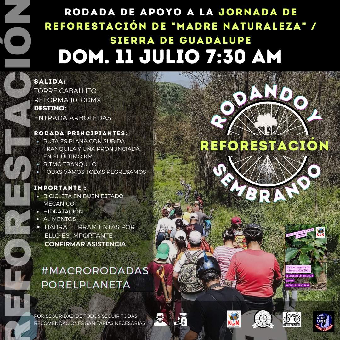 🪴#REFORESTACIÓN en Área Natural Protegida #SOSporLaSierraDeGuadalupe/ Colectivo #MADRETIERRA 

🚴‍♂️🐜🌿🪴🌏
📆DOM 11 JUL
 ⏰CITA: 7:30 am
🚴‍♂️SALIDA: 8:00
📍Torre Caballito

Por logística: #ConfirmaAsistencia comentando con el hashtag 👇👇👇👇

 #RodandoYSembrando 🪴

Comparte/ RT🚴‍♀️