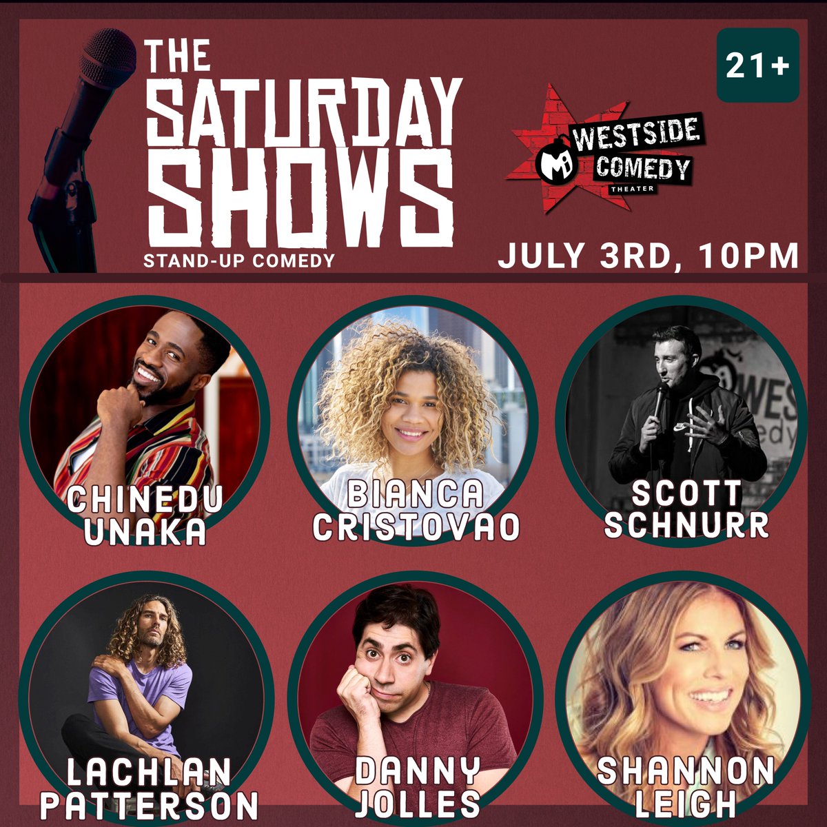 Stand-up comedy for your Saturday night. 8pm &amp; 10pm. Come laugh with us! TICKETS: ci.ovationtix.com/34923/producti…