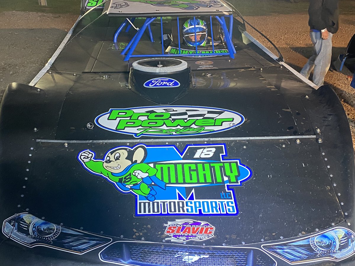 Went to OVS last night with mighty Motorsports. Robbie qualified 11 of 21, started p4 in the heat and finished P3, started the feature P8 after many changes to the car he was working his way toward a top 5 run and clipped a infield tire on a restart with 5 To go ending the night.