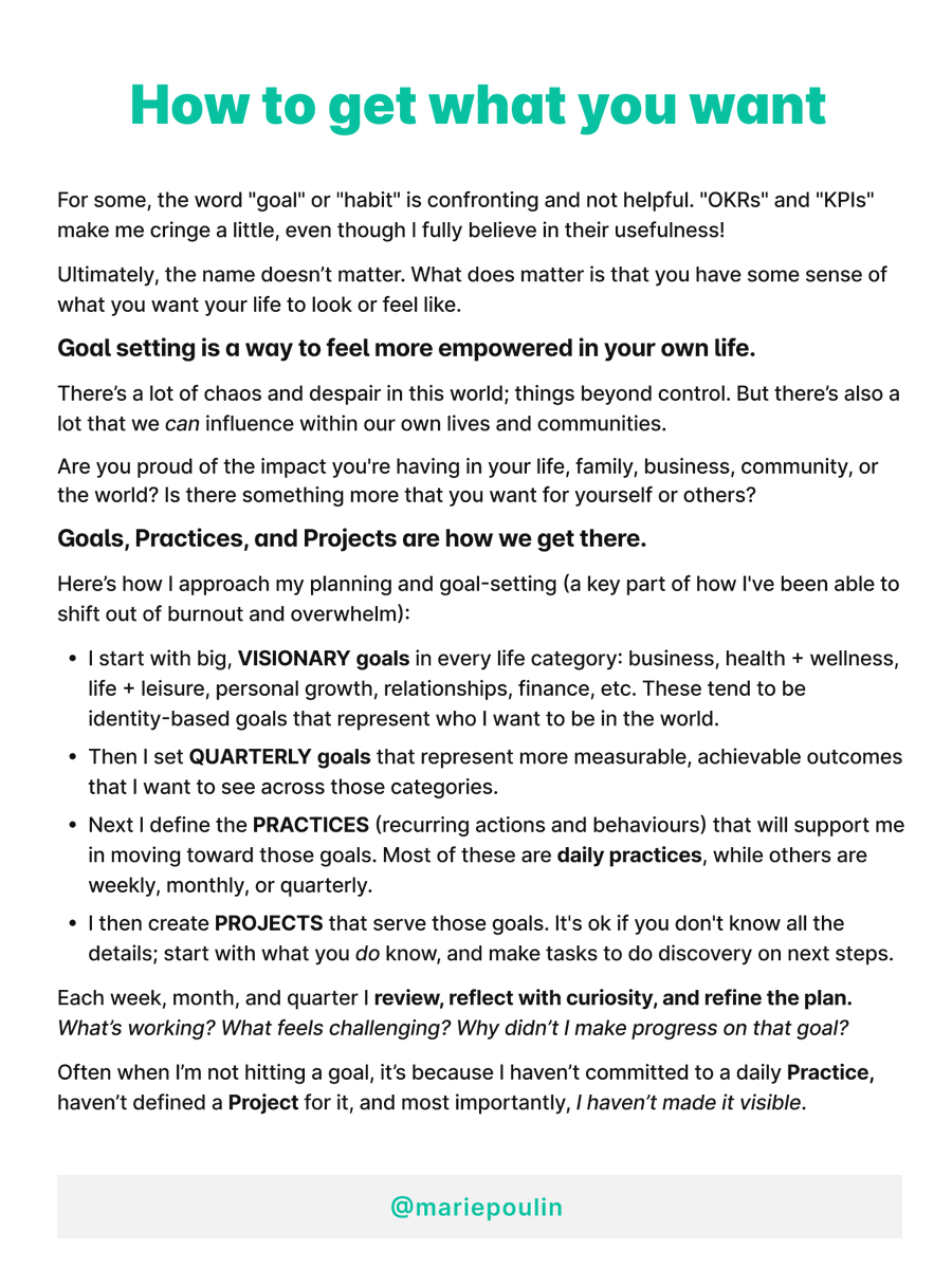 mariepoulin's tweet photo. How to get what you want: Goals, Practices, Projects. 
(I'm bullish on visioning and goal-setting) https://t.co/9i6dNMzF5v