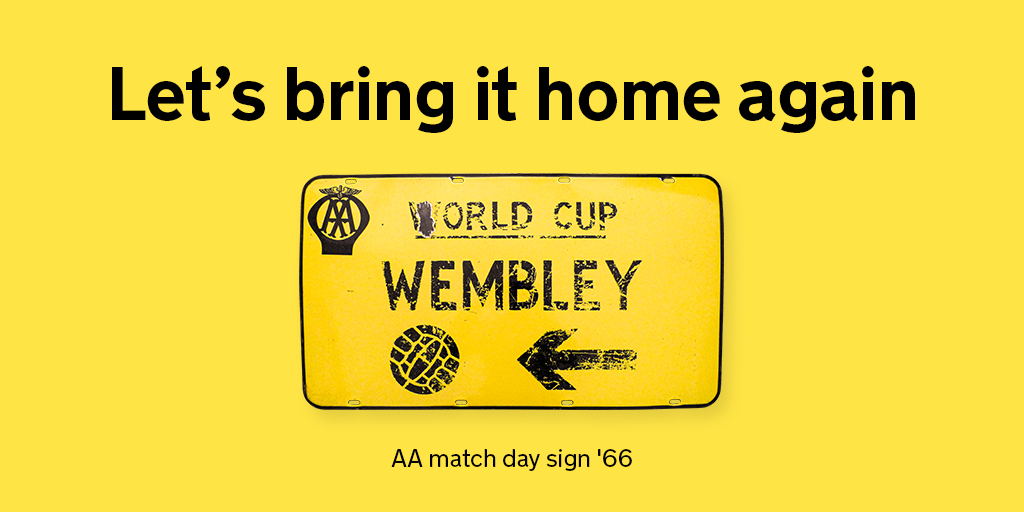 TheAA_UK's tweet photo. Good luck tonight @England. 55 years later and we’re back on the road to Wembley #ThreeLions #ENG #Euro2020 https://t.co/xiYX0NT8rE