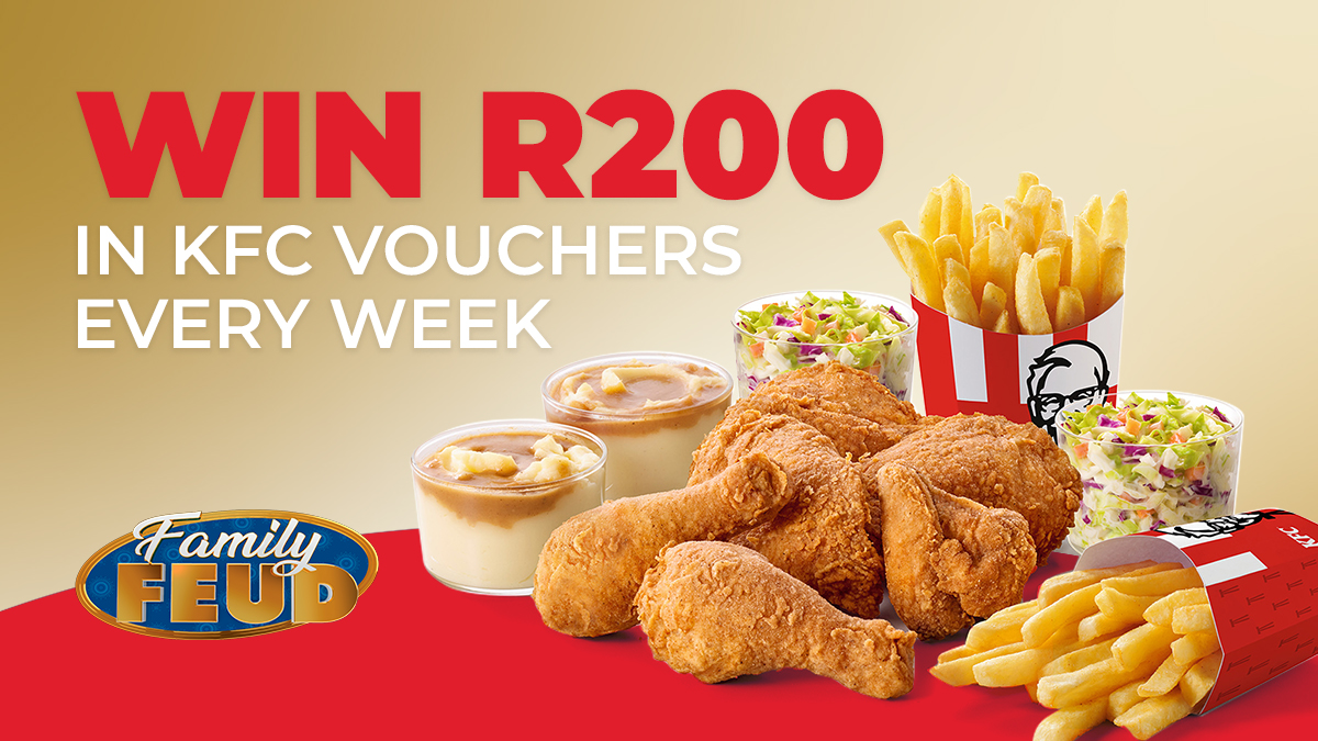 FeudAfrica's tweet photo. WIN a R200 #KFC voucher with @KFCSA &amp; FamilyFeudSA! 🍗🎉⭐
How you can win:
- Retweet this tweet
- Tag 2 friends you'll be sharing this with

The winner chosen by random draw. T&amp;Cs apply

 #FamilyFeudAfrica #FamilyFeudSA @IAmSteveHarvey @KFCSA #FriedByKFC #etvonline #RapidBluetv https://t.co/d82j8dkblR