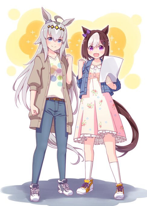 チラシとおこづかいを手にうまいもの市へと向かうスペシャルウィークとオグリキャップです。 #ウマ娘 