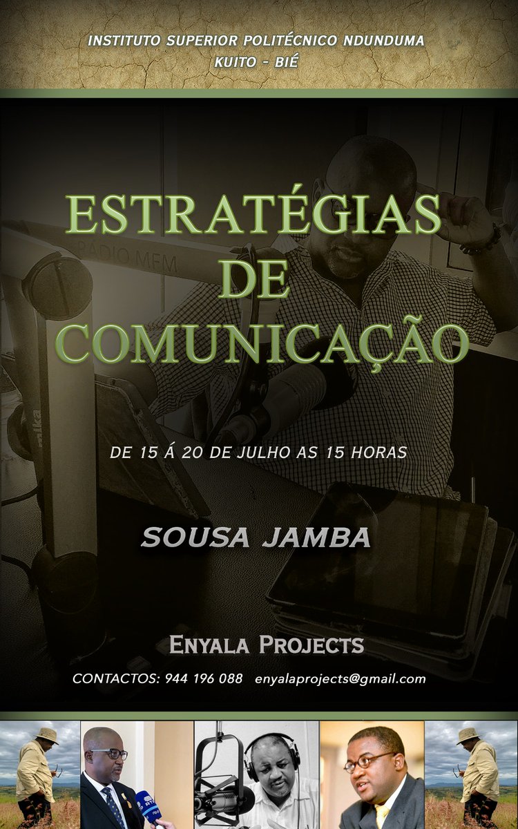 Vou estar a dar uma formação no Kuito partindo do dia 15 de Julho no Instituto Politécnico Superior Ndunduma as 15 horas.  Partilhe isto por favor. Muito obrigado...