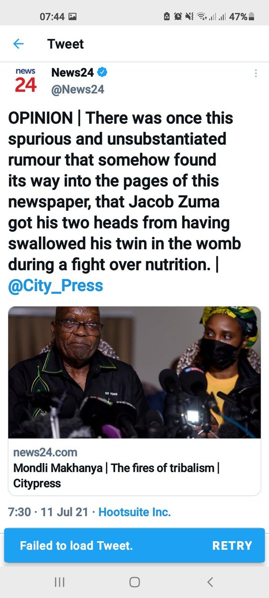 mbuyisaK's tweet photo. The propaganda machine @News24 posted this then deleted it. Trust the media at ur own peril.
#FreeJacobZuma
#FreeZumaNow
#SAMediaMustFall https://t.co/Z98tKt6vJr