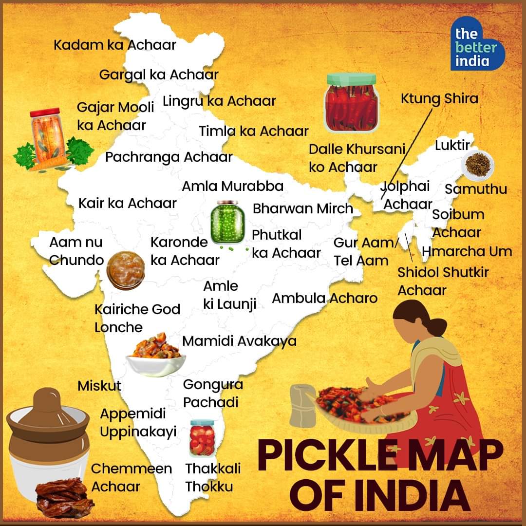 The Better India on Twitter: "Presenting the Pickle Map of India Because  achaar is an emotion! PS. To reiterate our love for pickles, we have  handpicked our favourite ones from different corners