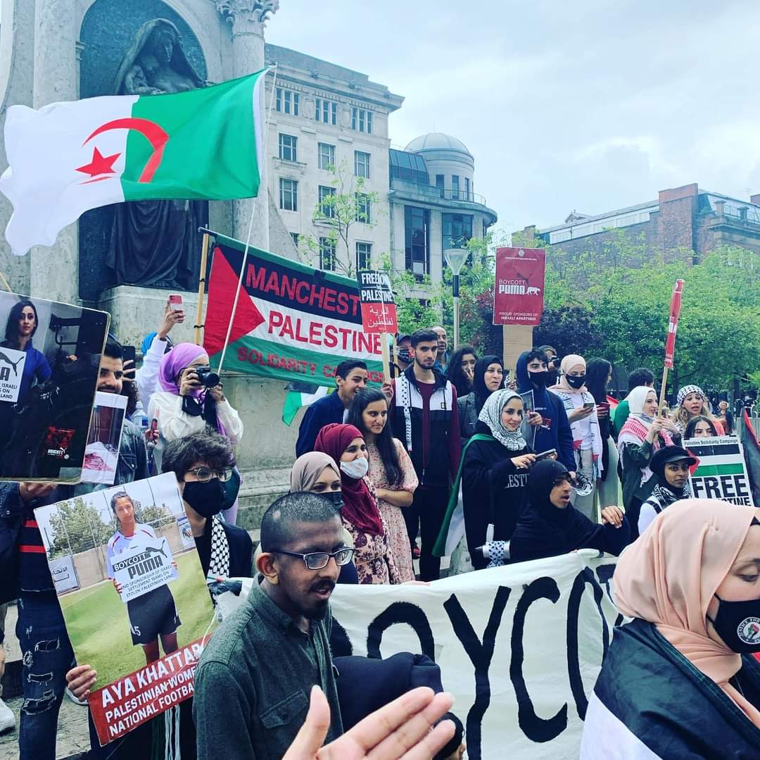 QudsNen's tweet image. A protest was held yesterday outside Puma’s Manchester offices, calling for a global boycott of Puma until they end their sponsorship of the Israeli Football Association (IFA).

#EndApartheid
#SupportBDS
