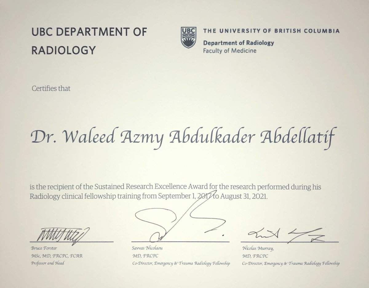 EmergRad's tweet photo. So honored to receive #UBC Research Ecellence Award 🙊❤️. Very grateful for the support of my mentors, @EmergTraumaRad, @khosafaisal,  @brucebforster and for @UBC_Radiology research support and culture 🙏🏼.  #research_award #Med_Ed #fellowship https://t.co/fjqxgu2lD3