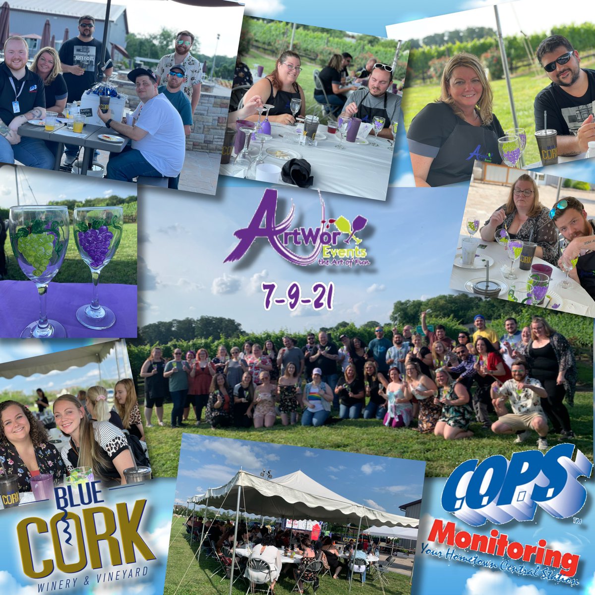 Painting @COPSMonitoring @bluecorkwine!
#corporateevent #paintparty #paintandsip #njevents #njfun #eventplanning #wineglass #wineglasspainting #paint #outdoorparty #partytime #partyideas #eventideas #wecometoyou #teambuilding #staffappreciation #corporate #wineandpaint #teamevent