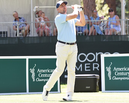 SouthTahoeNow's tweet photo. It was a hot one on the course today during round  2 of the @ACChampionship at #LakeTahoe. #JohnSmoltz is in the lead, followed by #VinnyDelNegro @JackWagnerhpk and @ANNIKA59 - exciting final round action on @NBCSports on Sunday.  https://t.co/97zhwCpcnu https://t.co/yViCEvllOs