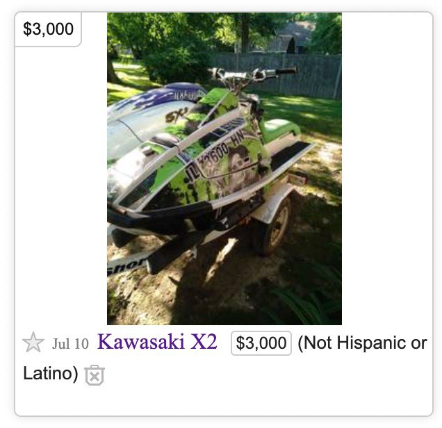 So how concerned are we that this dude felt the need to specify that his jet ski is not Hispanic or Latino? #oops #jetski