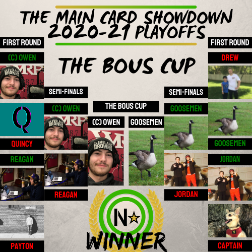 NSS_MN's tweet photo. Here is an updated look at the Bous Cup Playoffs in the wake of #NSS46! (C) Owen takes on Goosemen in the Finals next weekend, Jordan and Reagan fight for third place. Other match-ups include Captain v. Quincy and Drew v. Kielsa! https://t.co/PQmna2cLAm
