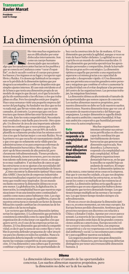 XavierMarcet's tweet photo. La dimensión óptima es aquella que nos permite crecer y evolucionar con aquellos a los que queremos servir, hoy en @LaVanguardia En las empresas, a diferencia de los negocios, la dimensión clave es la dimensión humana https://t.co/VE7jiQcMbI