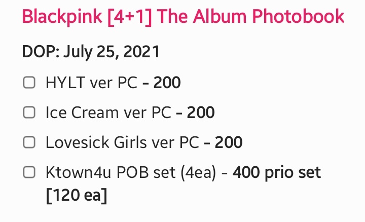 SIMPLY_CART's tweet photo. ❀ wts/lfb • ph #SIMPLYsells

hi~ i have extra PC and POB baka may interested pa, dm na lang or mine here! 

🛒 BLACKPINK [4+1] The Album Photobook Limited Edition TINGI
from ktown
🛒 all in + lsf https://t.co/1Wr2CGh0yD