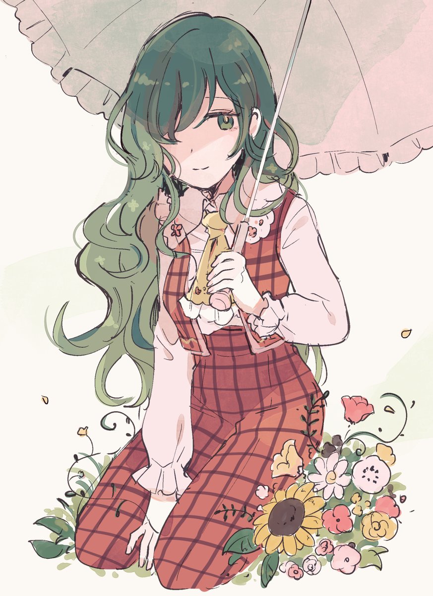 kazami yuuka ,kazami yuuka (pc-98) plaid pants 1girl green hair flower plaid vest long hair pants  illustration images