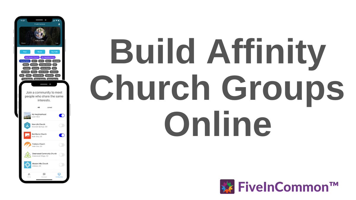 fiveincommon's tweet image. A new app.  For guest &amp;amp; attendee online connections.  Get introduced to attendees with similar interests.  Create a profile. Join a church community.  FiveInCommon.com/church
