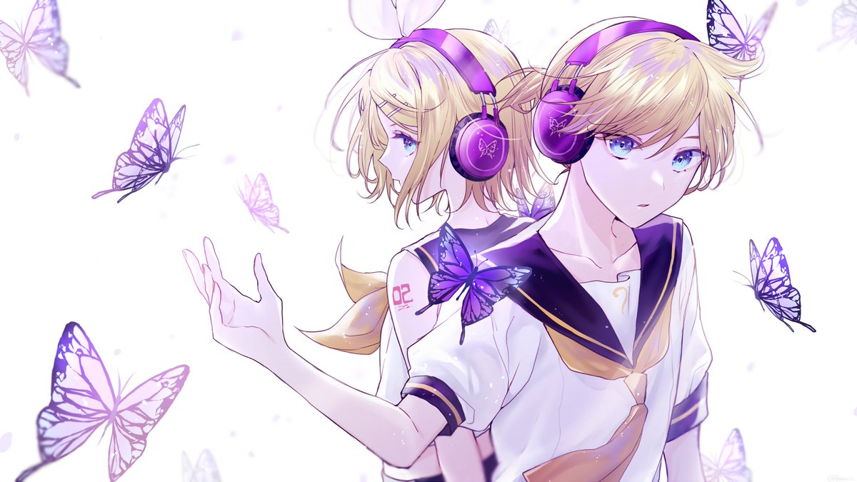 鏡音レン ,鏡音リン 「#100曲ボカロ絵チャレンジ
5曲目『右肩の蝶 / のりP』
#鏡音レン #鏡音」|あきくり◆ご依頼受付中のイラスト