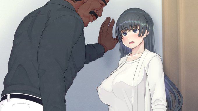 制作中のCG集より黒人男性(義父)に壁ドンされて…からの寝バック。ヒロインの「むぎゅっ」という感じの顔がお気に入り。1枚目の画像、レイヤー表示ミスでシャツから乳首がはみ出ていますね…。今度、直しておきます🤤interracial NSFW 