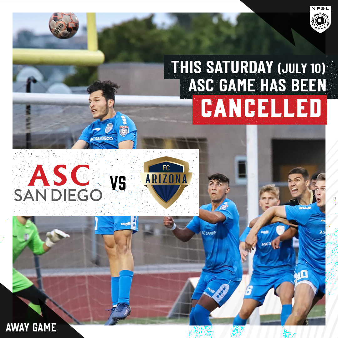 ascsandiego's tweet image. Tonight's Game, #ASCSD vs. @FCArizonaSoccer, has been cancelled due to weather conditions ⚡️⚡️⚡️⚡️
{@npslsoccer }}