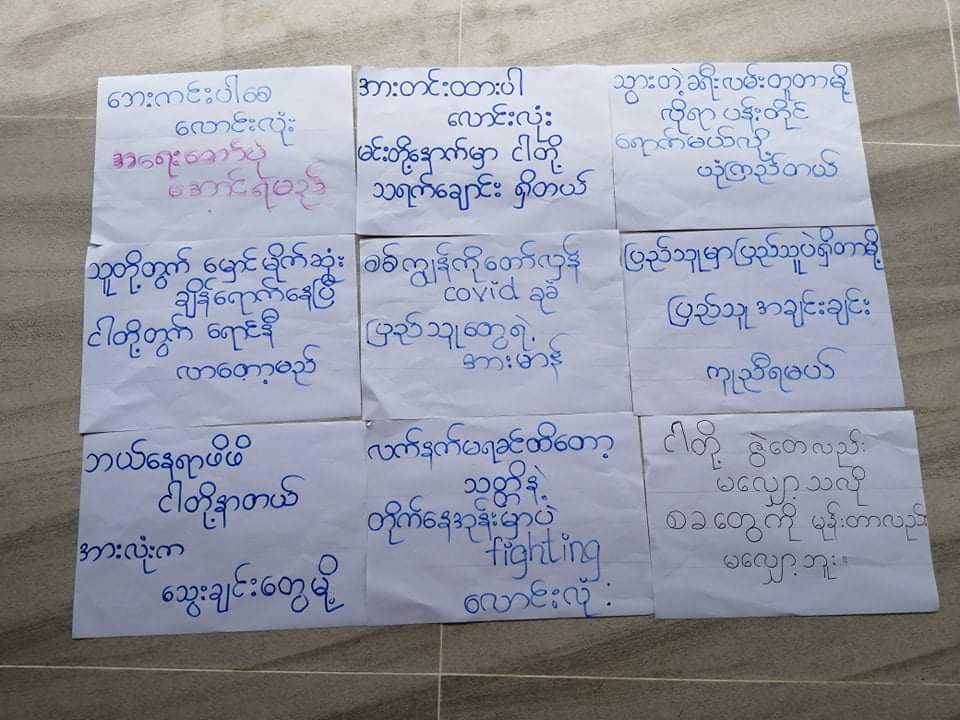 "Domestic paper strike" Local people in #Thayet_Chaung Township, Pein Taw Village, youths protest against the military dictatorship today.

WE NEED HELP FOR COVID-19

#MyanmarNeedsO2
#July11Coup
#WhatsHappeningInMyanmar