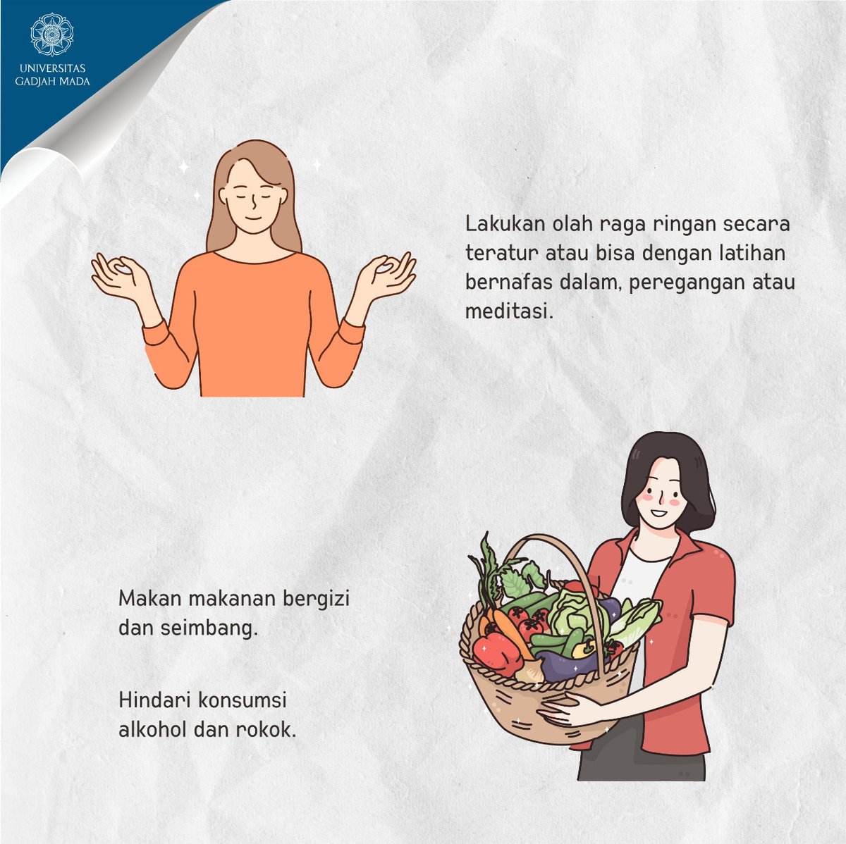UGMYogyakarta's tweet image. Berikut Kawan UGM beberapa tips menjaga kesehatan mental selama isolasi mandiri. Selalu semangat ya!