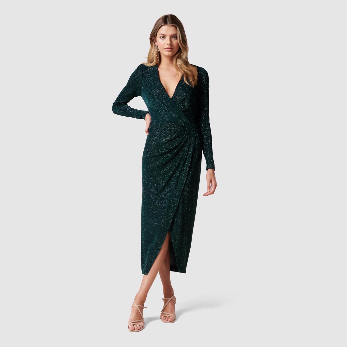 Evaliah Glitter Wrap Midi Dress ...