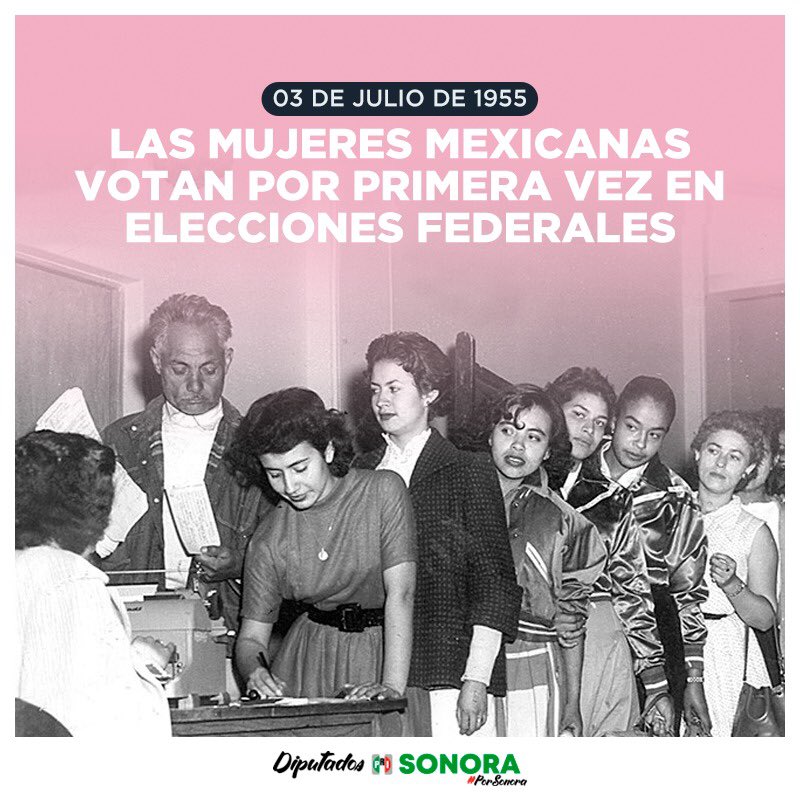 62GPPRISonora's tweet photo. Luego de la lucha de muchos años por la igualdad y sus derechos civiles, las mujeres mexicanas ejercieron su derecho al sufragio por primera vez hace 66 años. Ese voto femenino contribuyó entonces a la elección de diputados federales de la XLIII Legislatura https://t.co/2YmUU4GyZ1