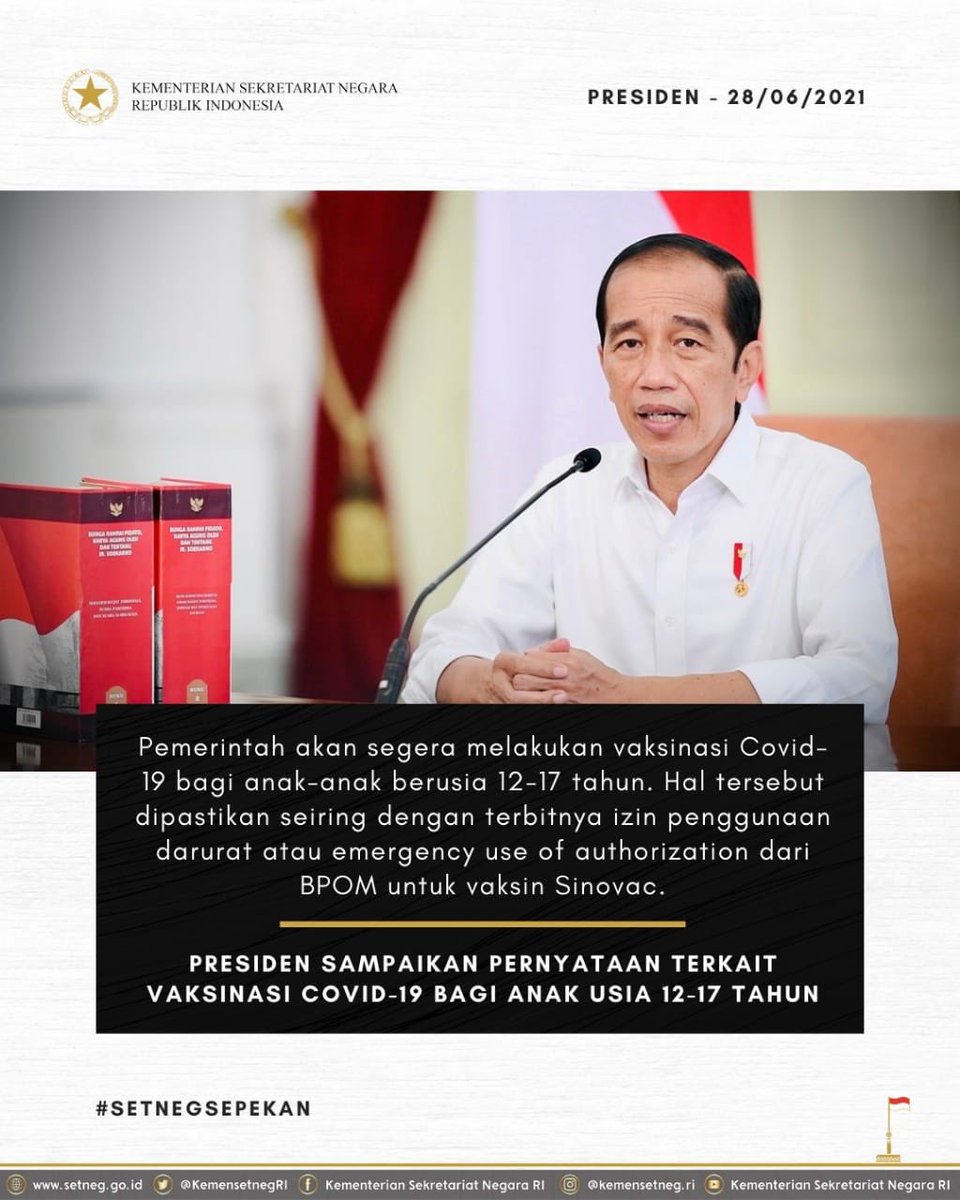 KemensetnegRI's tweet photo. 1. SETNEG SEPEKAN

Kumpulan Foto Highlight kegiatan Presiden, Wakil Presiden, dan Kementerian Sekretariat Negara selama sepekan (26 Juni - 2 Juli 2021)

#KemensetnegRI
#IndonesiaMaju
#SetnegSepekan https://t.co/7fDQiHVc9j