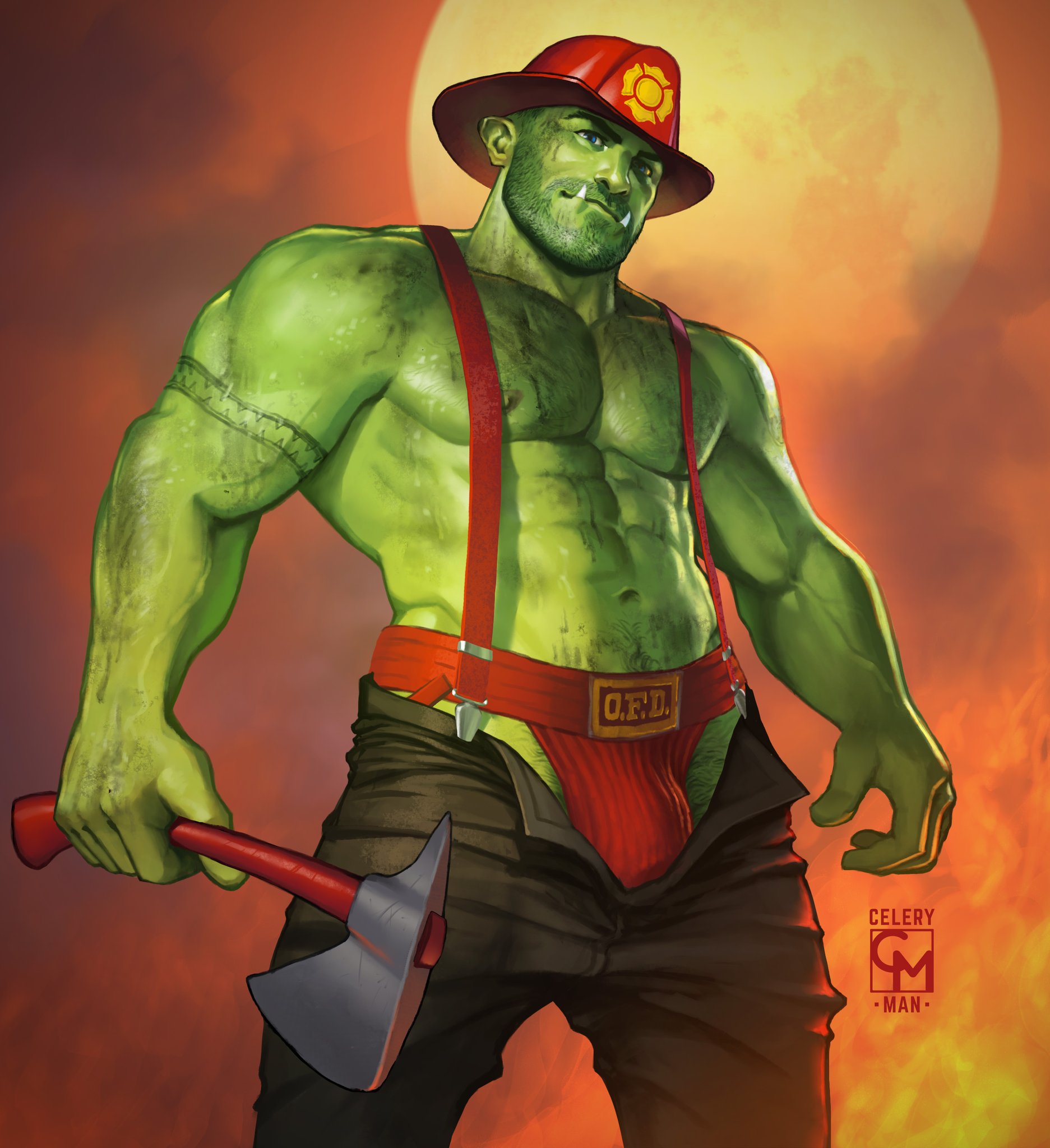 Celery Man SFW on X: somebody need a fire put out? 🧯 bara gayart orc  firefighters t.co76Ra3BxvjK  X