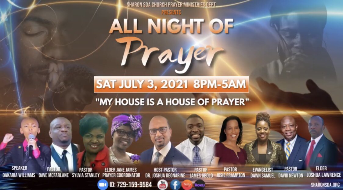 Join us for <a href="/SharonSDAChurch/">Sharon Seventh-day Adventist Church</a>’s ALL NIGHT OF PRAYER! YouTube Event Link: youtu.be/ekkthToM_OE

“For where two or three are gathered together in my name, there am I in the midst of them.” Matthew 18:20 ⁣
⁣⁣⁣
#SharonOn5thAvenue #adventist #adventistchurch #prayer
