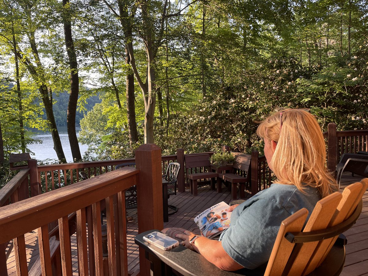 LerfaldNate's tweet image. Totally embracing my old age (recently turned 50) by spending a holiday weekend Saturday night reading on the back porch with my wife #laketherapy