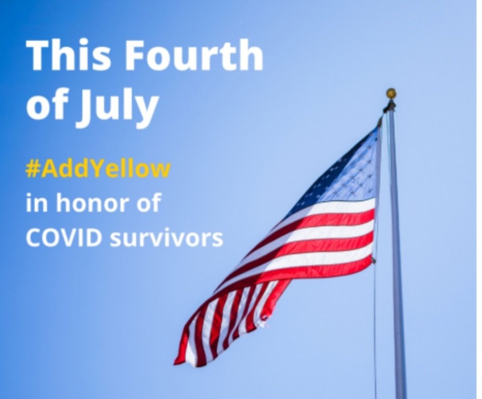DrMarjorieRobe1's tweet photo. This July 4th @DWilkins21 @ATLHawks remember the full toll the pandemic took on the U.S. and #AddYellow to our red white &amp; blue to honor those who are gone, but not forgotten, and those whose lives changed forever by #COVID
#PAMPACK @CovidforChange https://t.co/5KNfUmCOeI